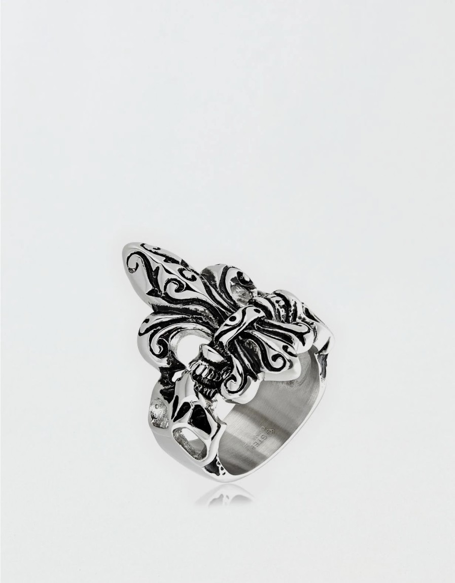 Accessories & Socks * | West Coast Jewelry Antique Stainless Steel Fleur De Lis Skull Ring