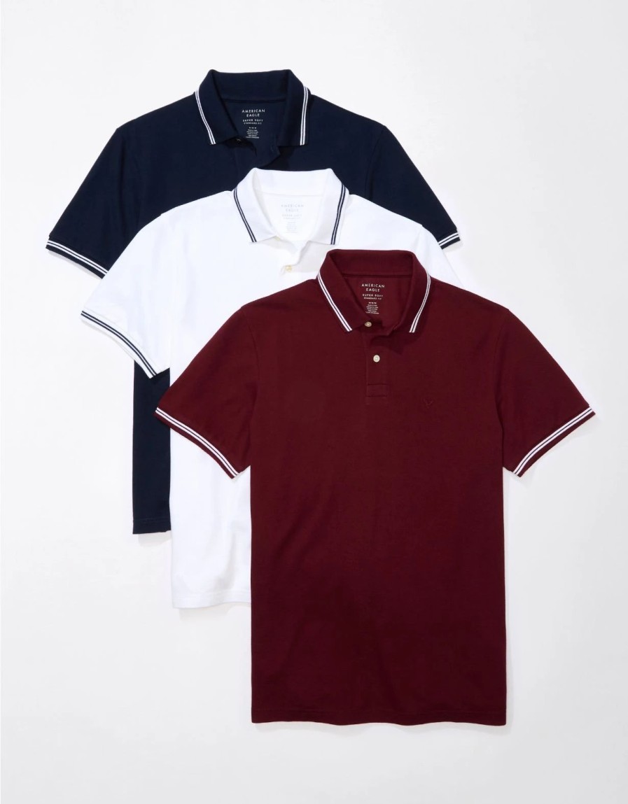 Tops * | Ae Super Soft Legend Pique Polo Shirt 3-Pack