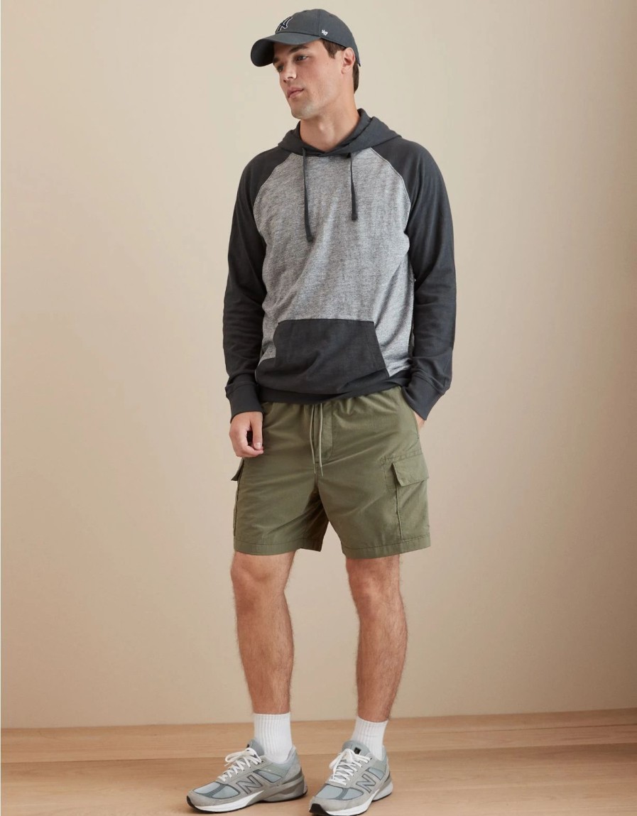 Tops * | Ae Super Soft Slub Colorblock Hoodie T-Shirt