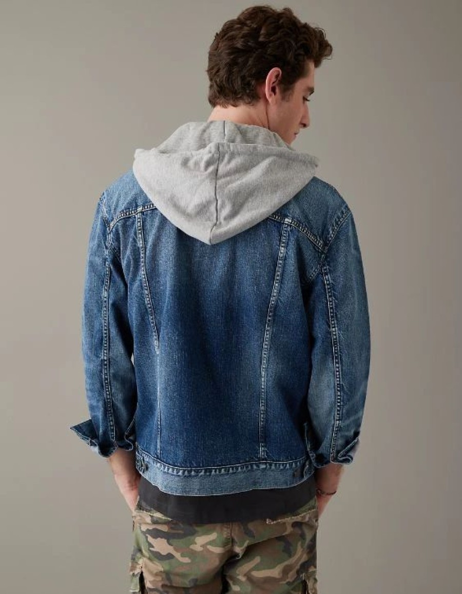 Tops * | Ae Hooded Denim Trucker Jacket