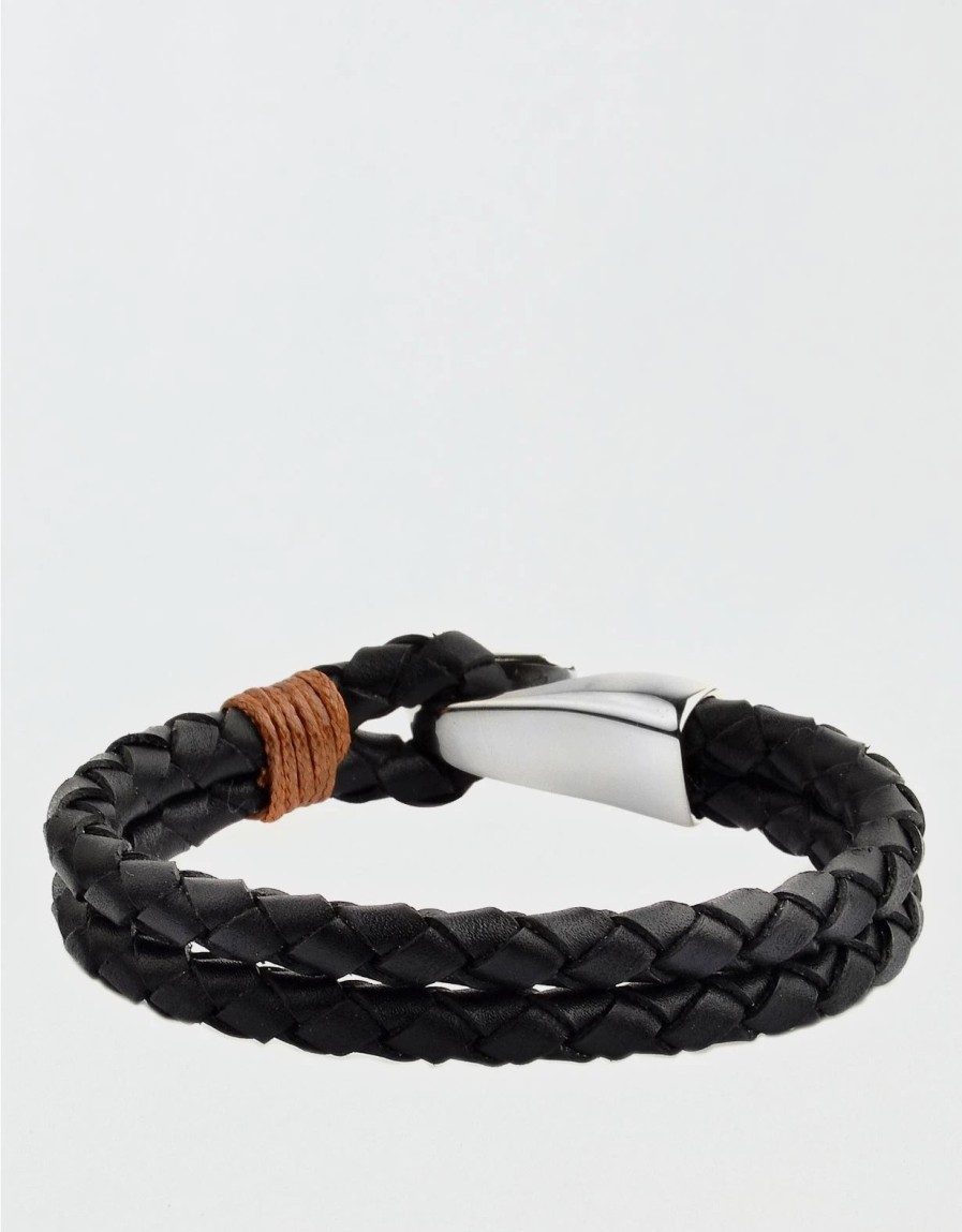 Accessories & Socks * | West Coast Jewelry Stainless Steel Braided Leather Bracelet