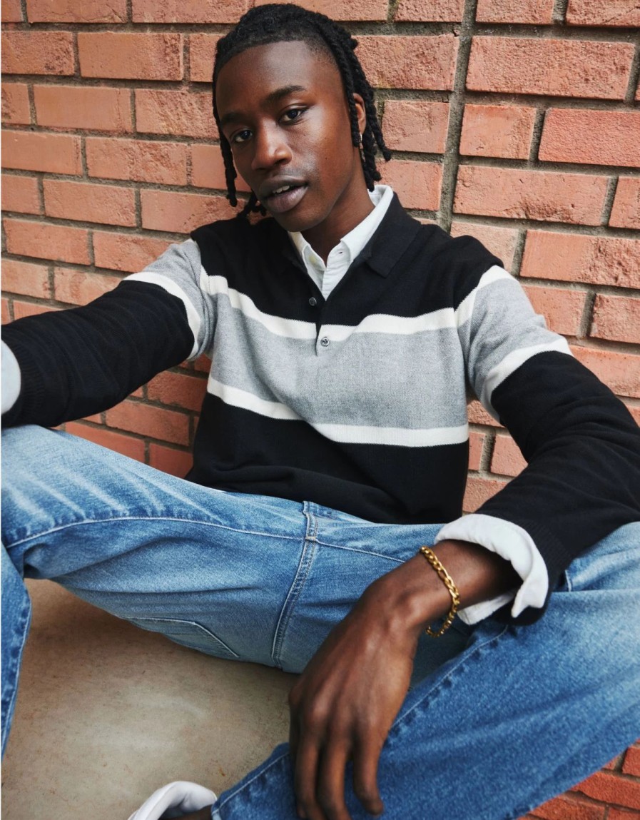 Tops * | Ae Long-Sleeve Striped Sweater Polo