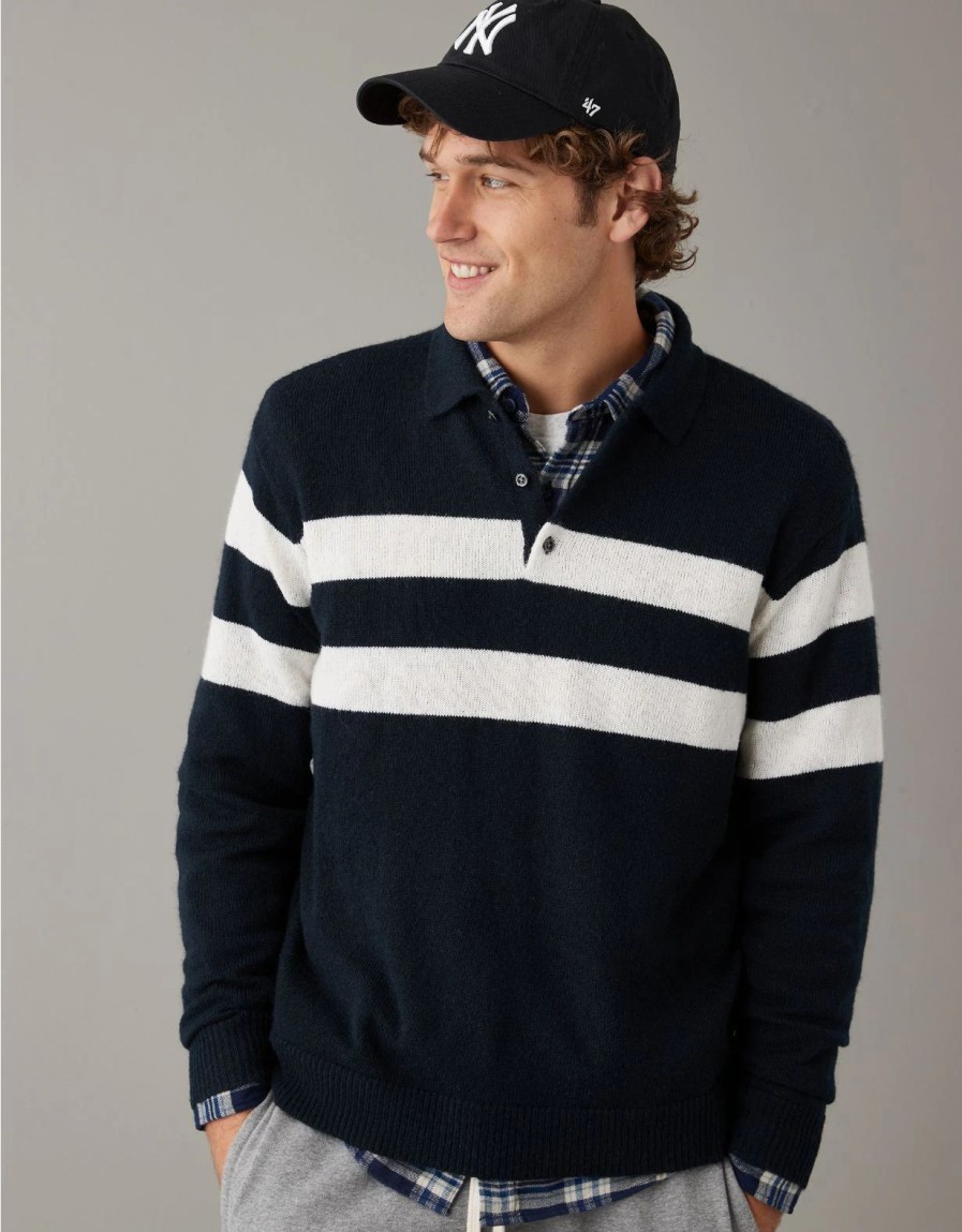 Tops * | Ae Super Soft Long-Sleeve Sweater Polo Shirt